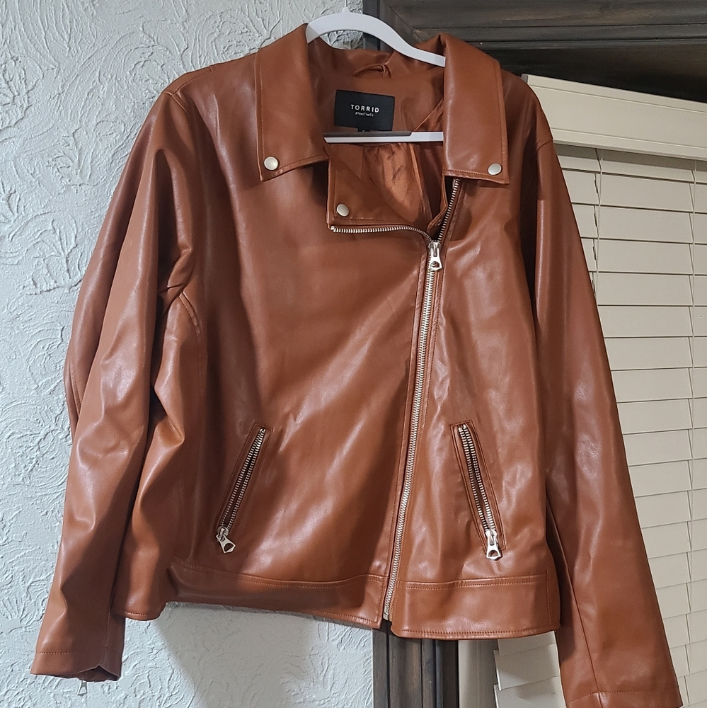 Torrid Moto Faux Leather Asymmetrical Moto Jacket - Brown - Picture 2 of 15